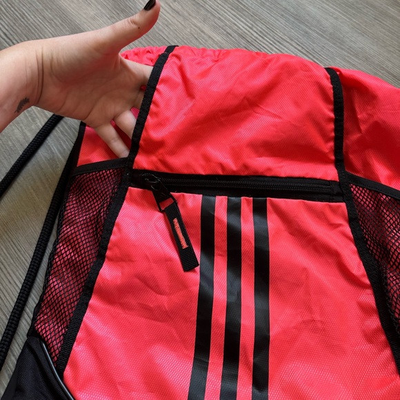 NWOT New Adidas Hot Pink Black Drawstring Backpack Bag - Picture 6 of 11